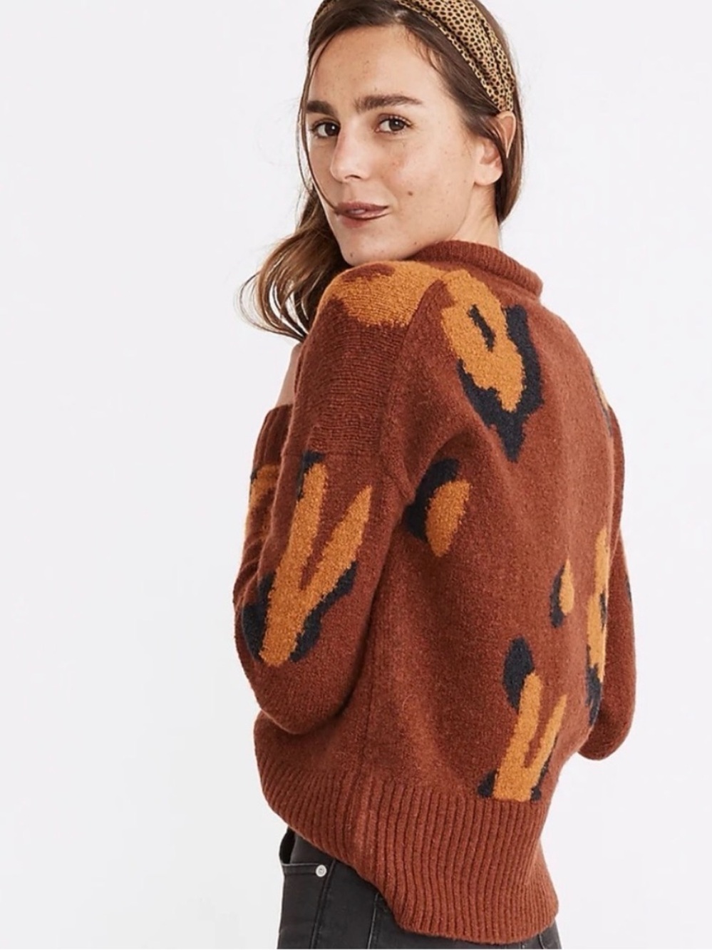 Madewell Leopard Intarsia Fulton Pullover Sweater xxs - Picture 2 of 4